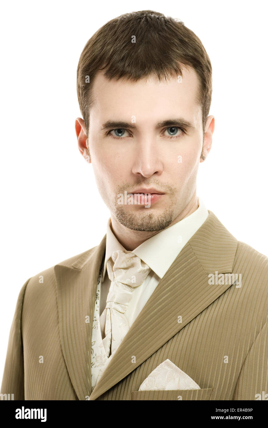 Handsome young groom in wedding suit over white background Stock Photo ...