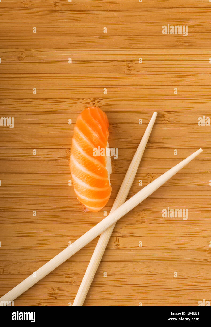 Sashimi with fresh salmon on bamboo plate Stock Photo