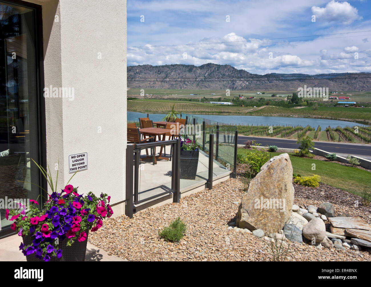 Patio and beautiful view from the Maverick Estate Winery in the South Okanagan area of British