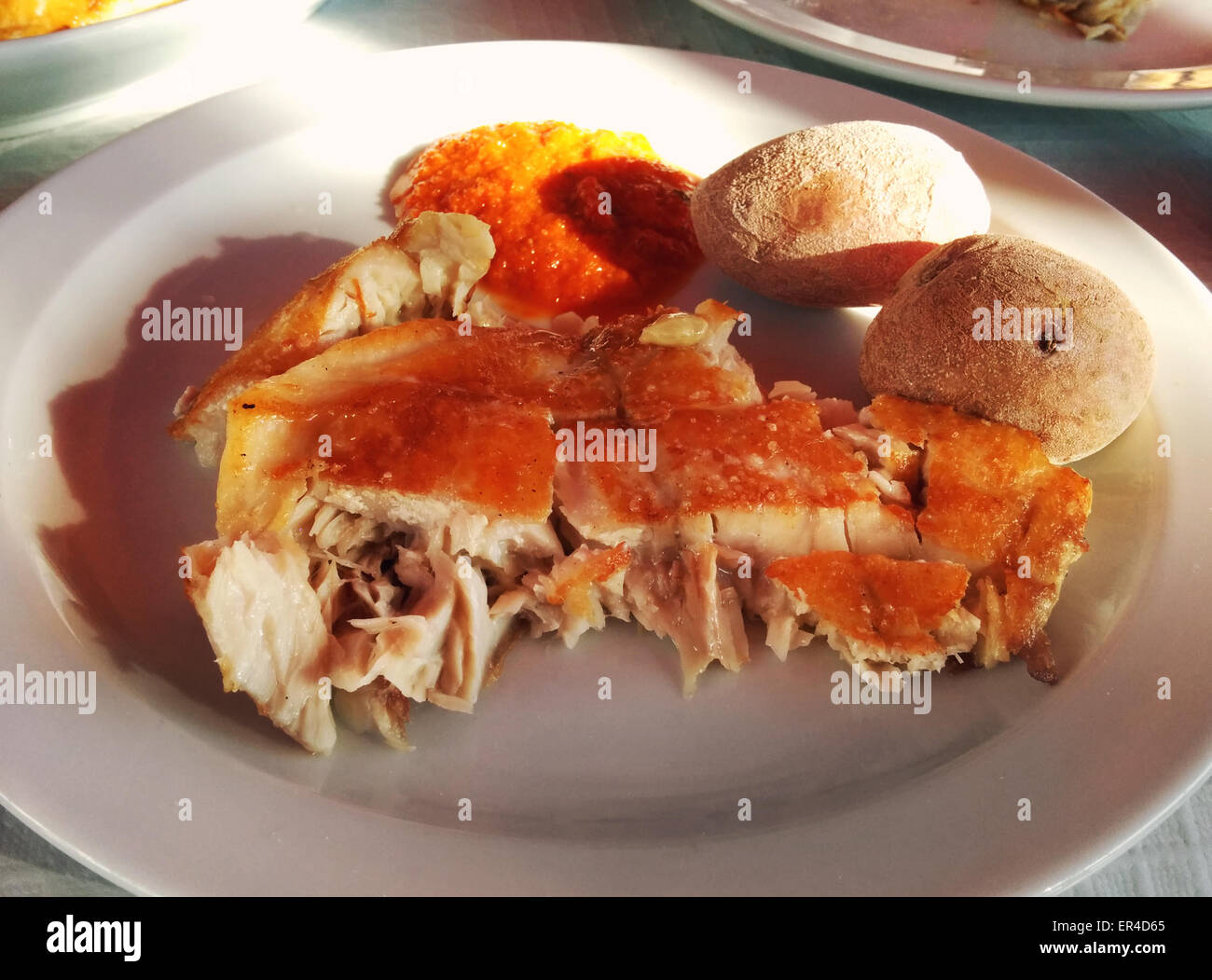 Fish fillet and typical canarian potatoes Stock Photo