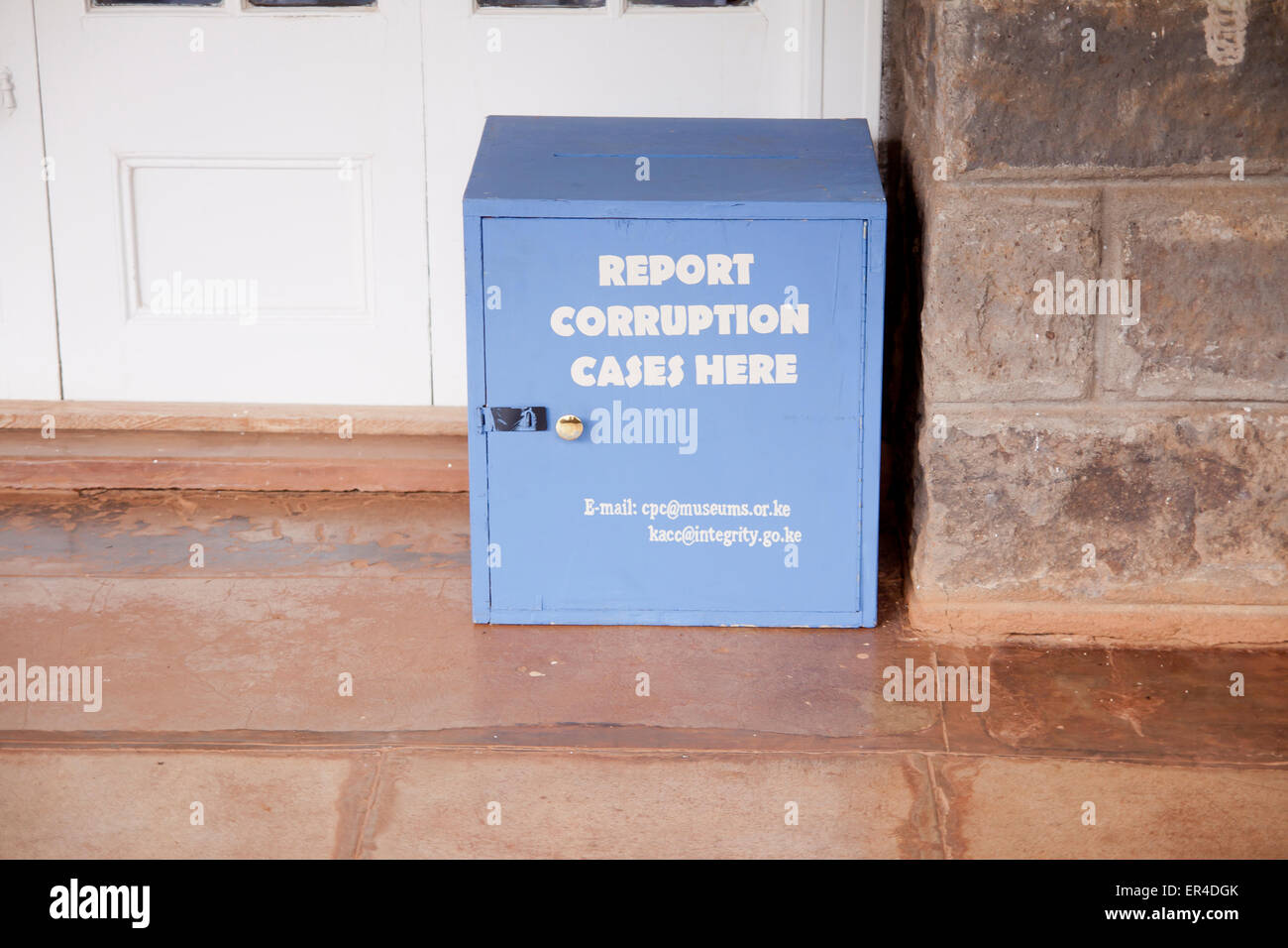 A blue box in Nairobi encouraging people to report corruption Stock ...