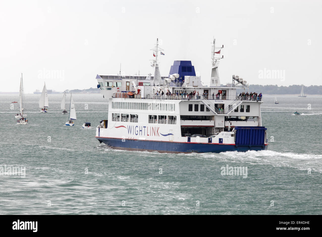 The Wightlink Isle of Wight Car Ferry 'St. Cecilia' leaving Portsmouth on its way to Fishbourne on the Isle of Wight. Stock Photo