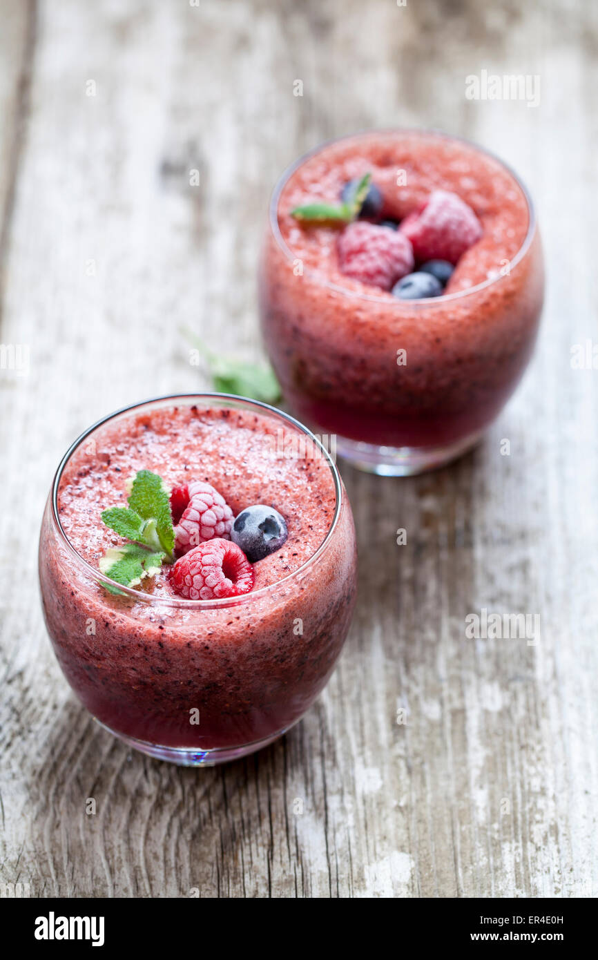 Raspberry and blueberry smoothie Stock Photo Alamy