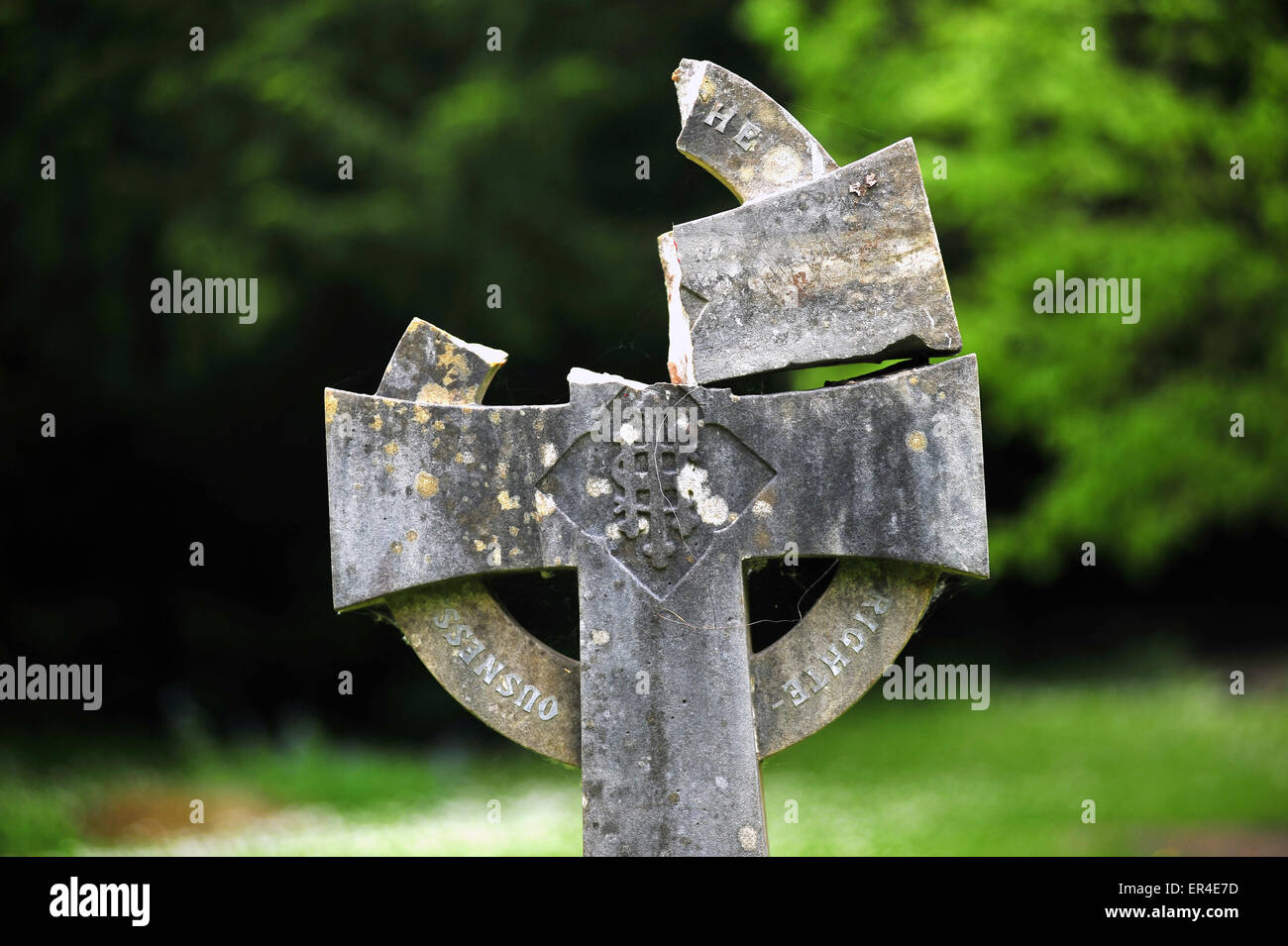 A broken tombstone in the Clifton area in Bristol. Stock Photo