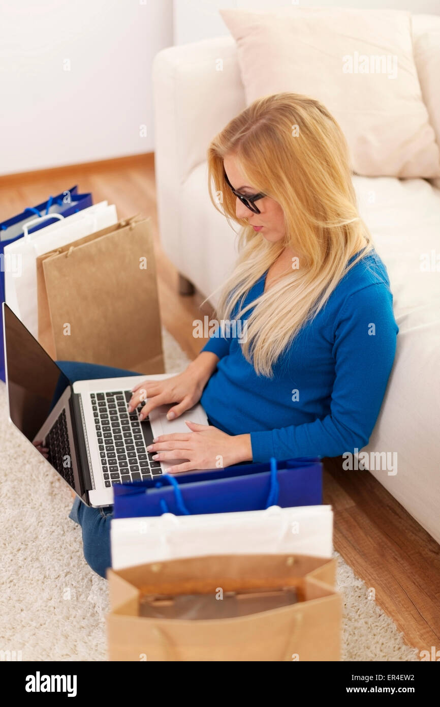 Focus woman during the shopping online Stock Photo