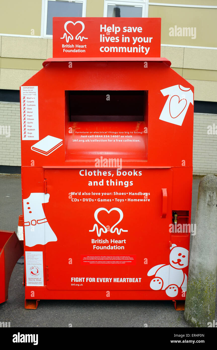 A British Heart Foundation clothing donation point in Bristol