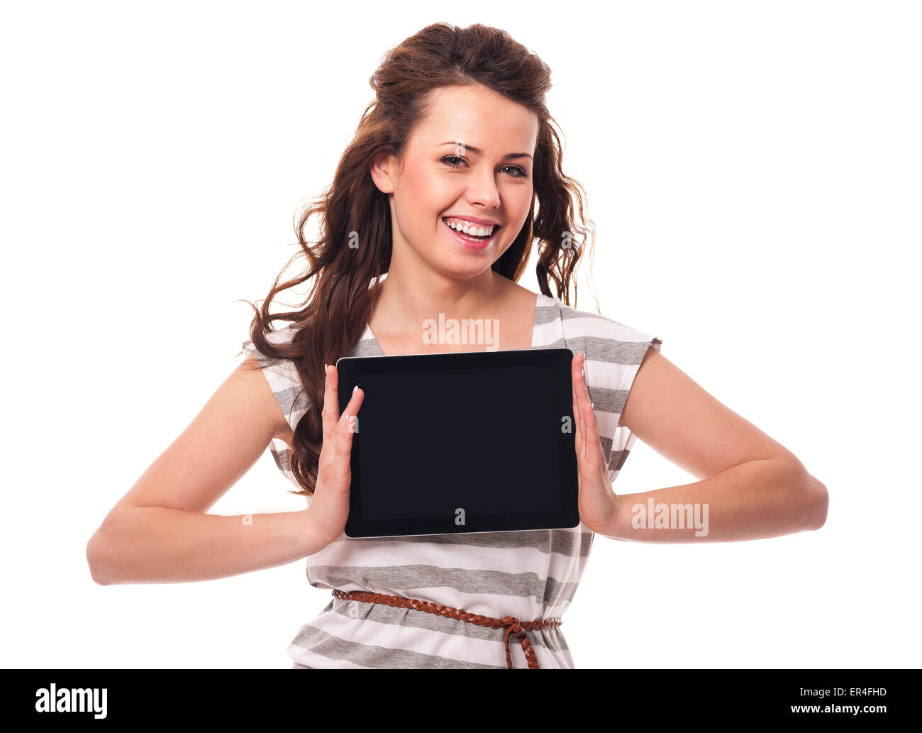 Beautiful model with a tablet Stock Photo - Alamy