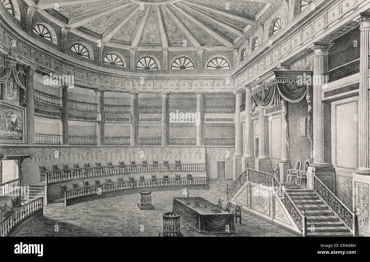 Mexico. Viceroyalty of New Spain. Court of The Acordada. Interior. Engraving, 19th century. Stock Photo