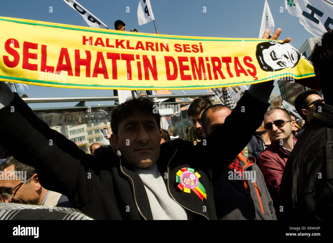 Support for Selahattin Demirtaş leader of HDP (Peoples' Democratic Party) at Turkish election rally Istanbul Stock Photo