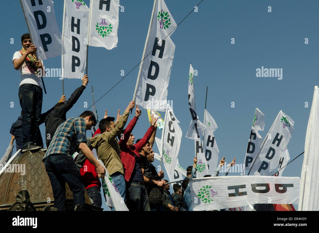 Hdp (Peoples' Democratic Party) Supporters at Turkish election Rally Istanbul Stock Photo