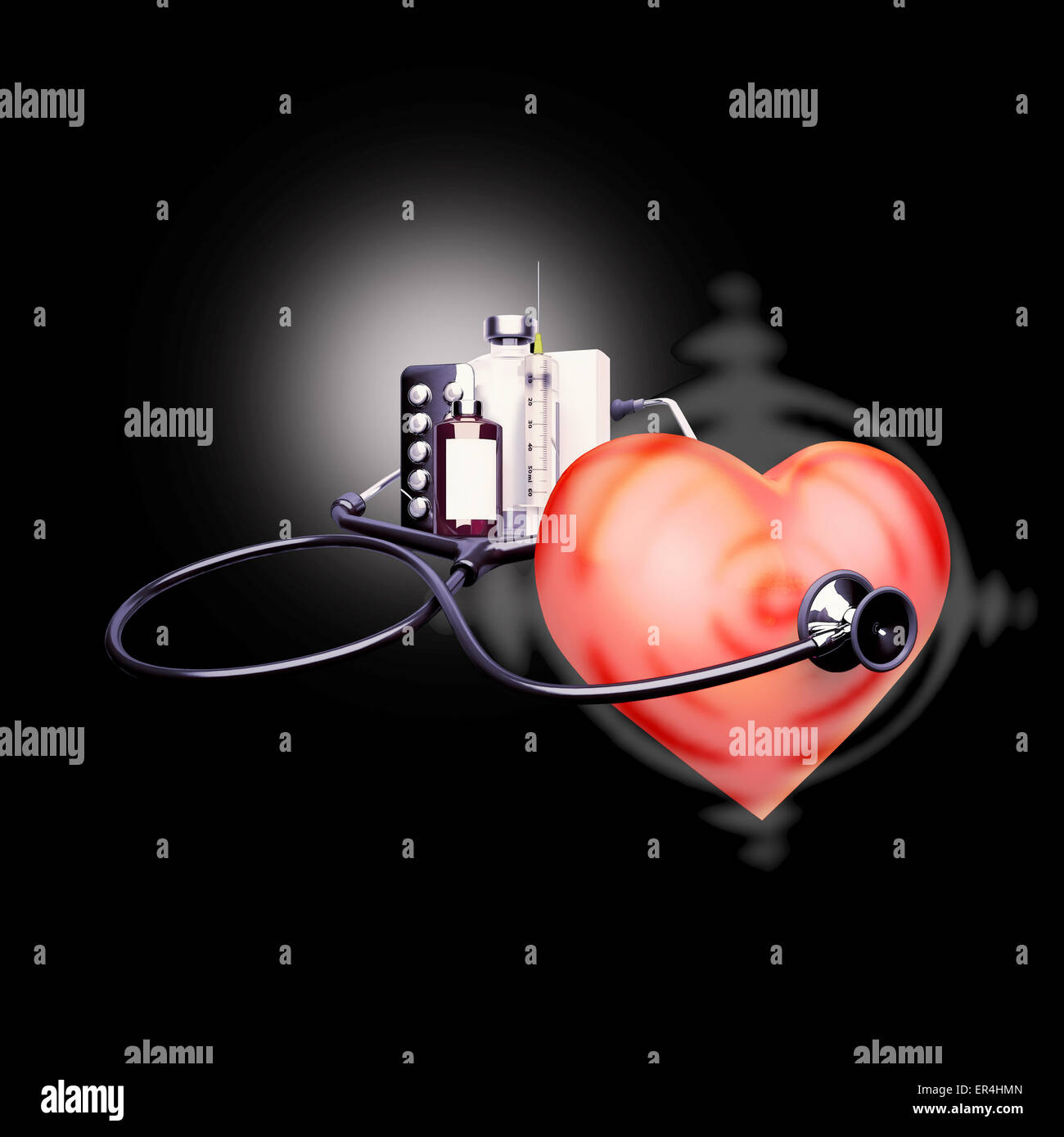 Stethoscope on the heart. Heart a target for diseases Stock Photo Alamy