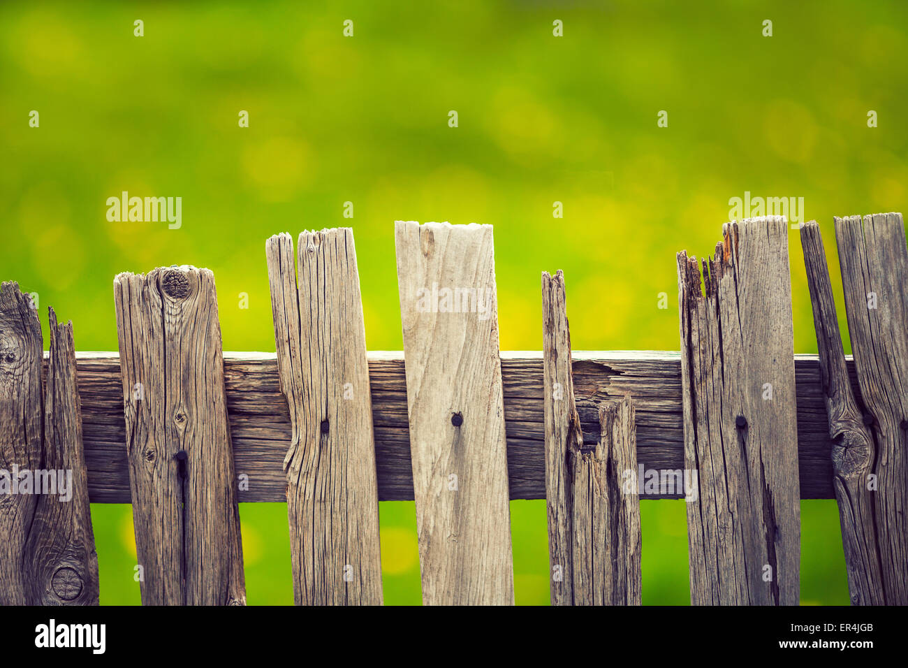Wooden fence around a green park Stock Photo - Alamy