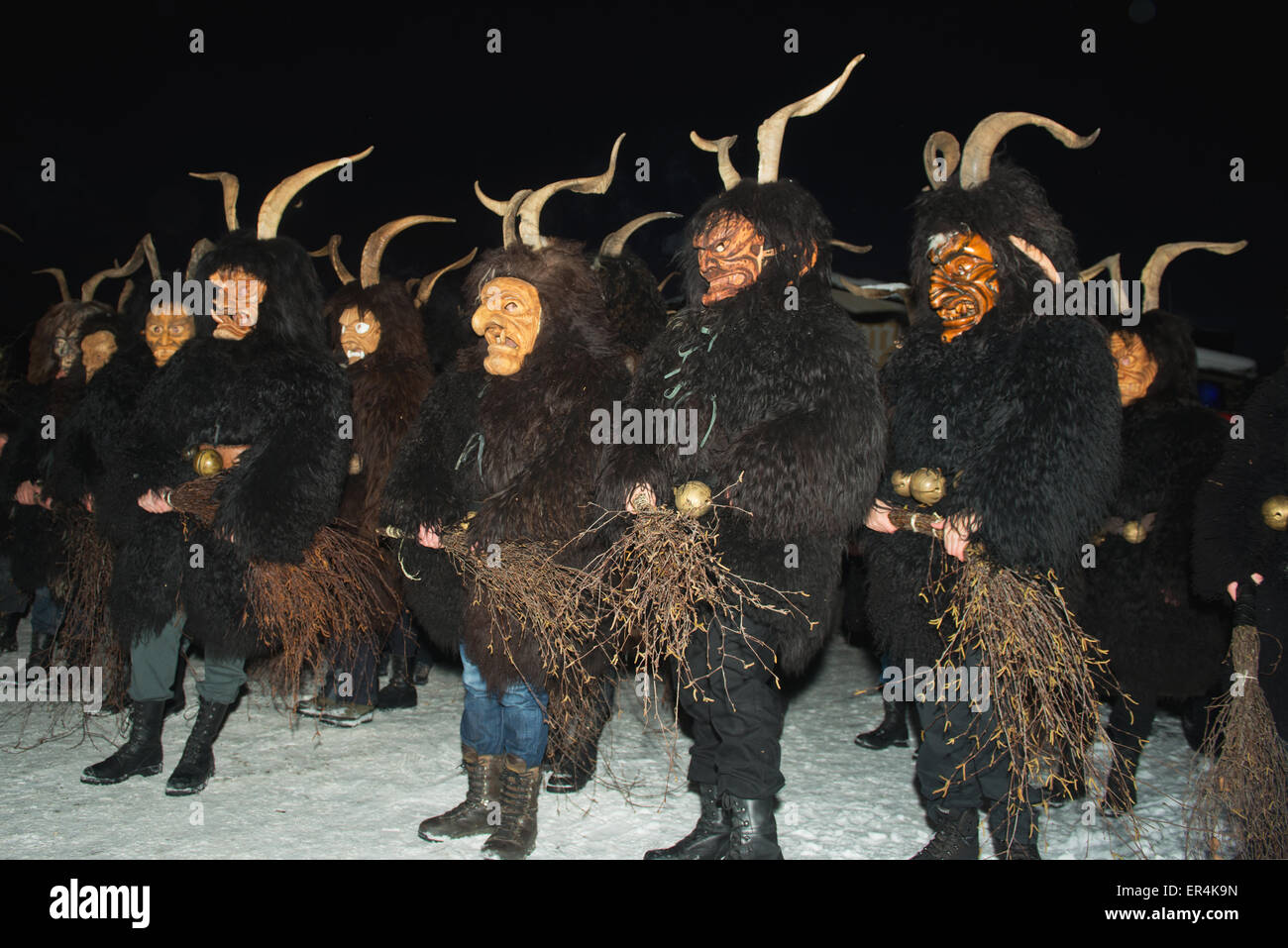 Krampusse beim Mitterndorfer Nikolospiel, Salzkammergut, Steiermark, Austria Stock Photo
