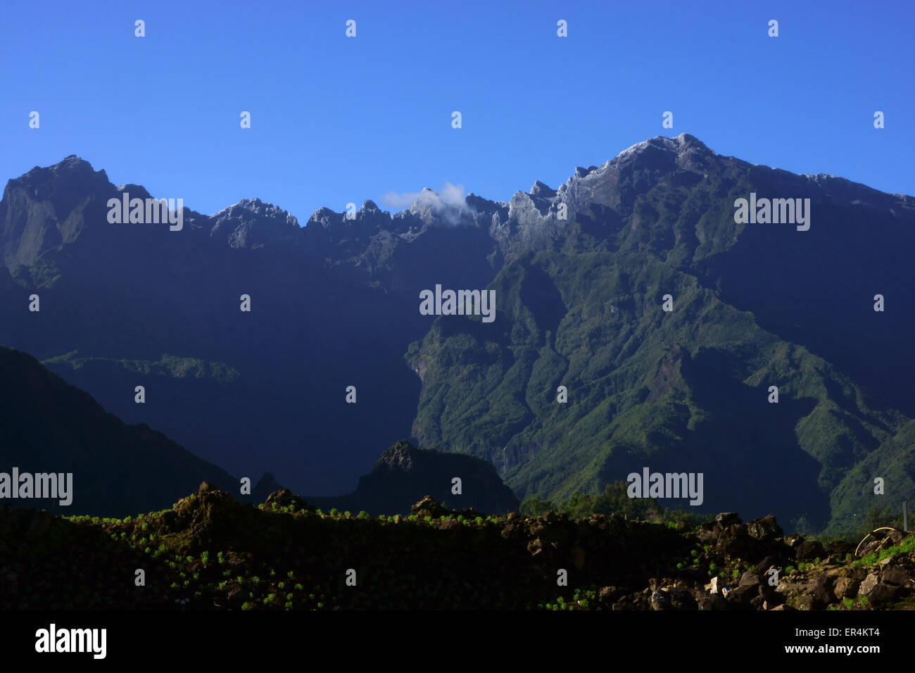 Piton des Neiges, summit snow covered, seen from Cirque de Cilaos