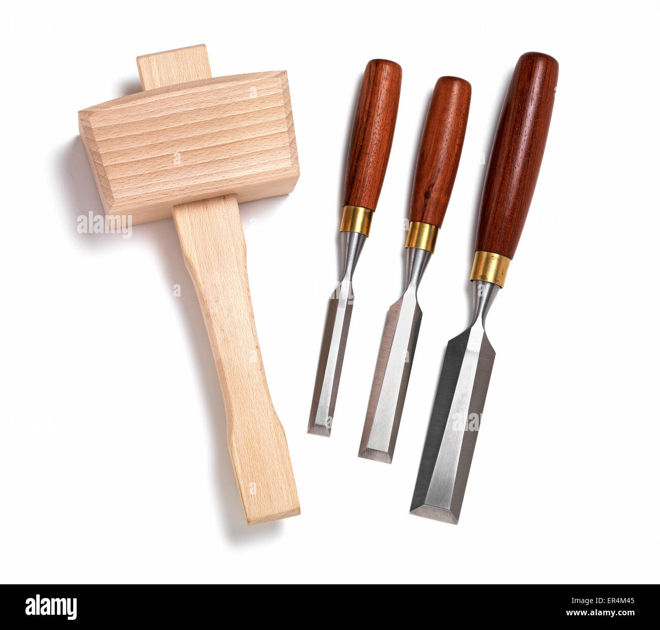 Chisel set with Mallet on white overhead view Stock Photo Alamy