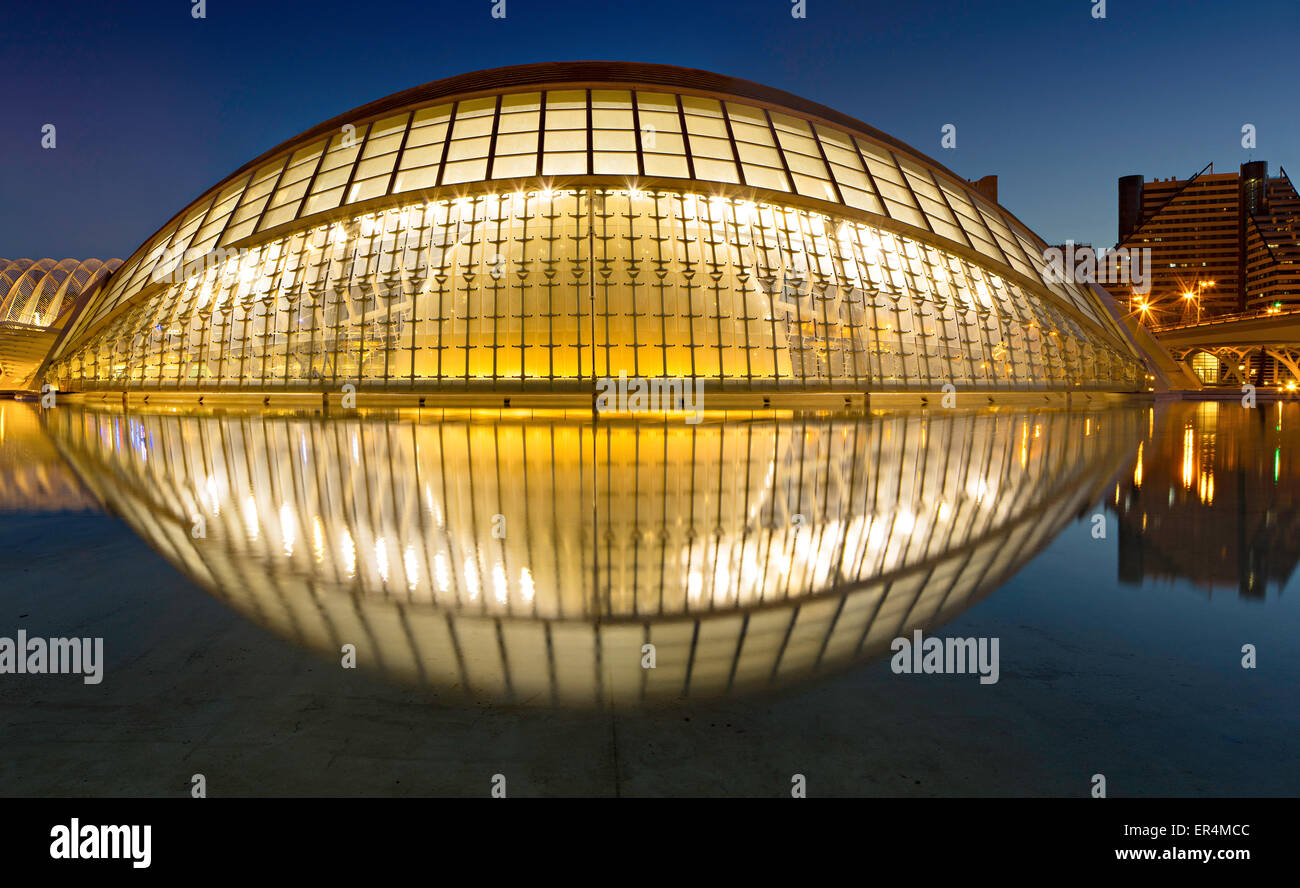 View of the Hemispheric at night, City of Arts and Sciences,Valencia Stock Photo
