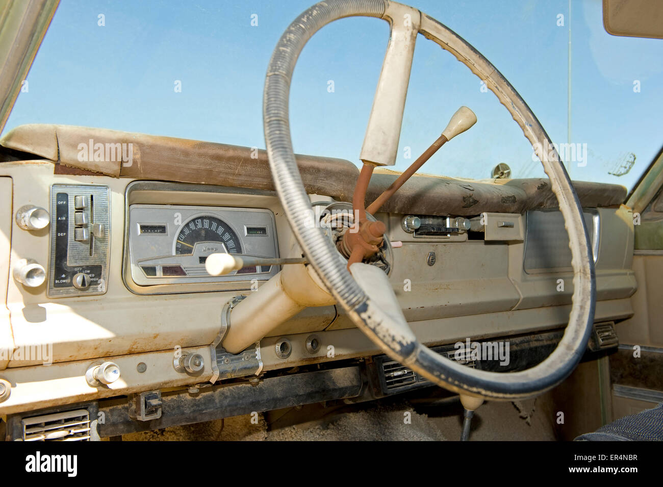 Interior of Jeep located  at Leonard Knight's Salvation Mount near Niland, California USA. Stock Photo