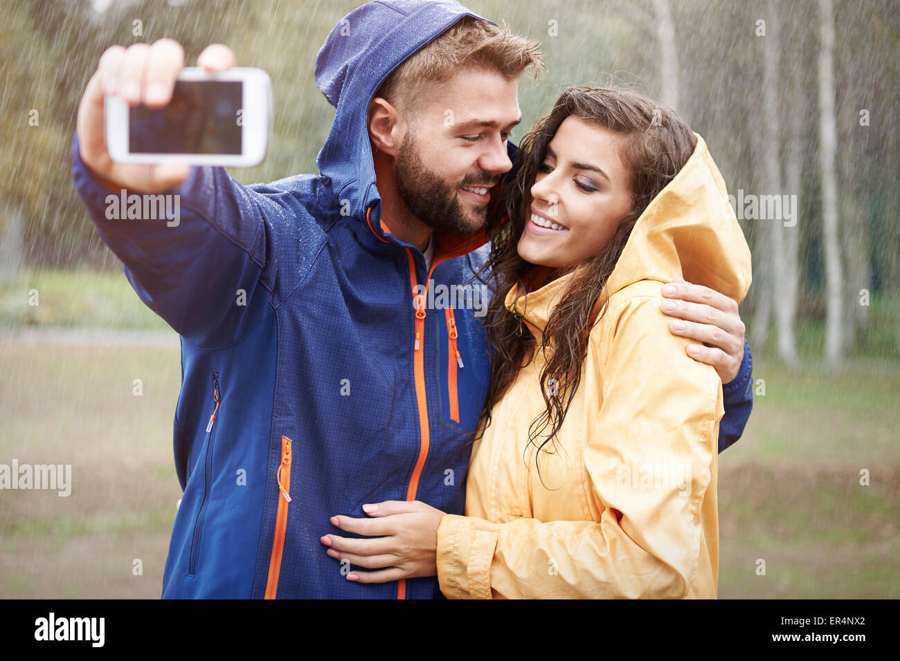 Sweet selfie in rainy day. Debica, Poland Stock Photo