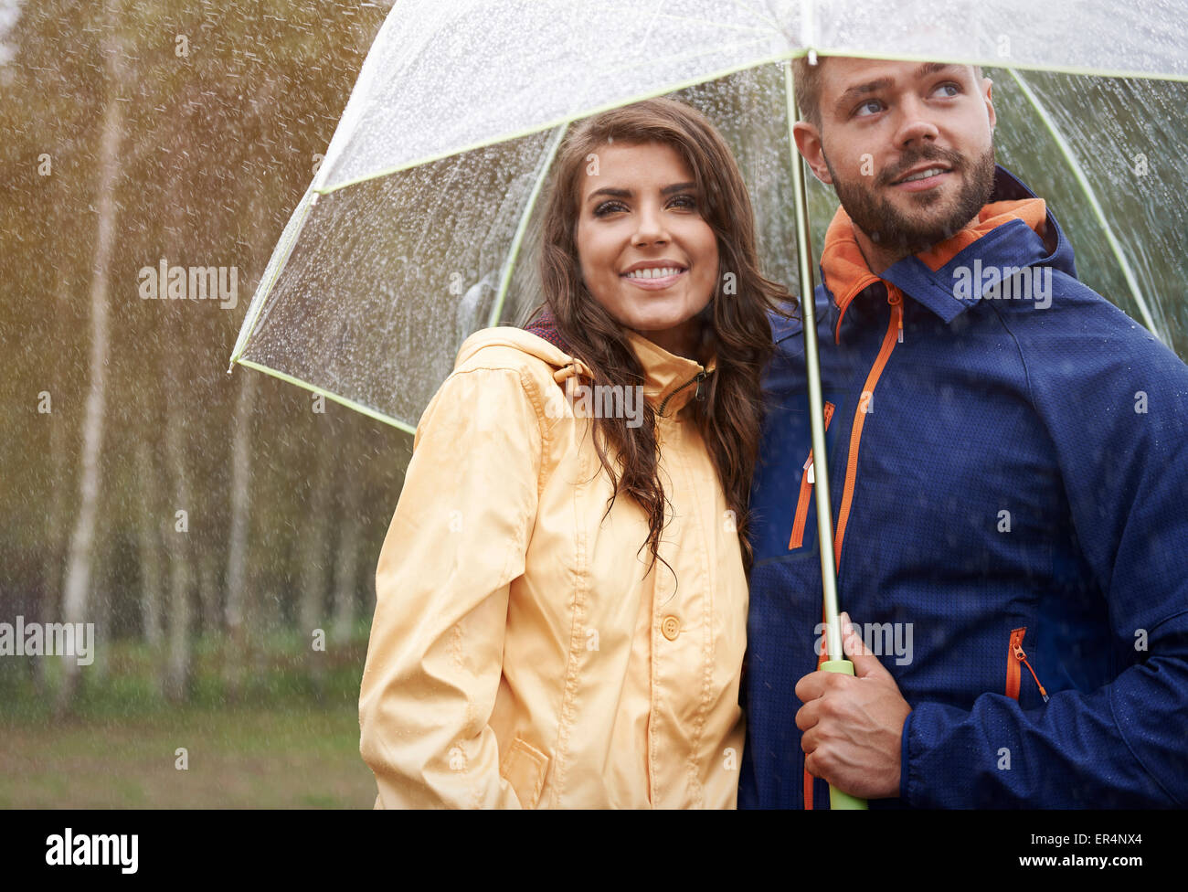 Warmed by love in rainy day. Debica, Poland Stock Photo