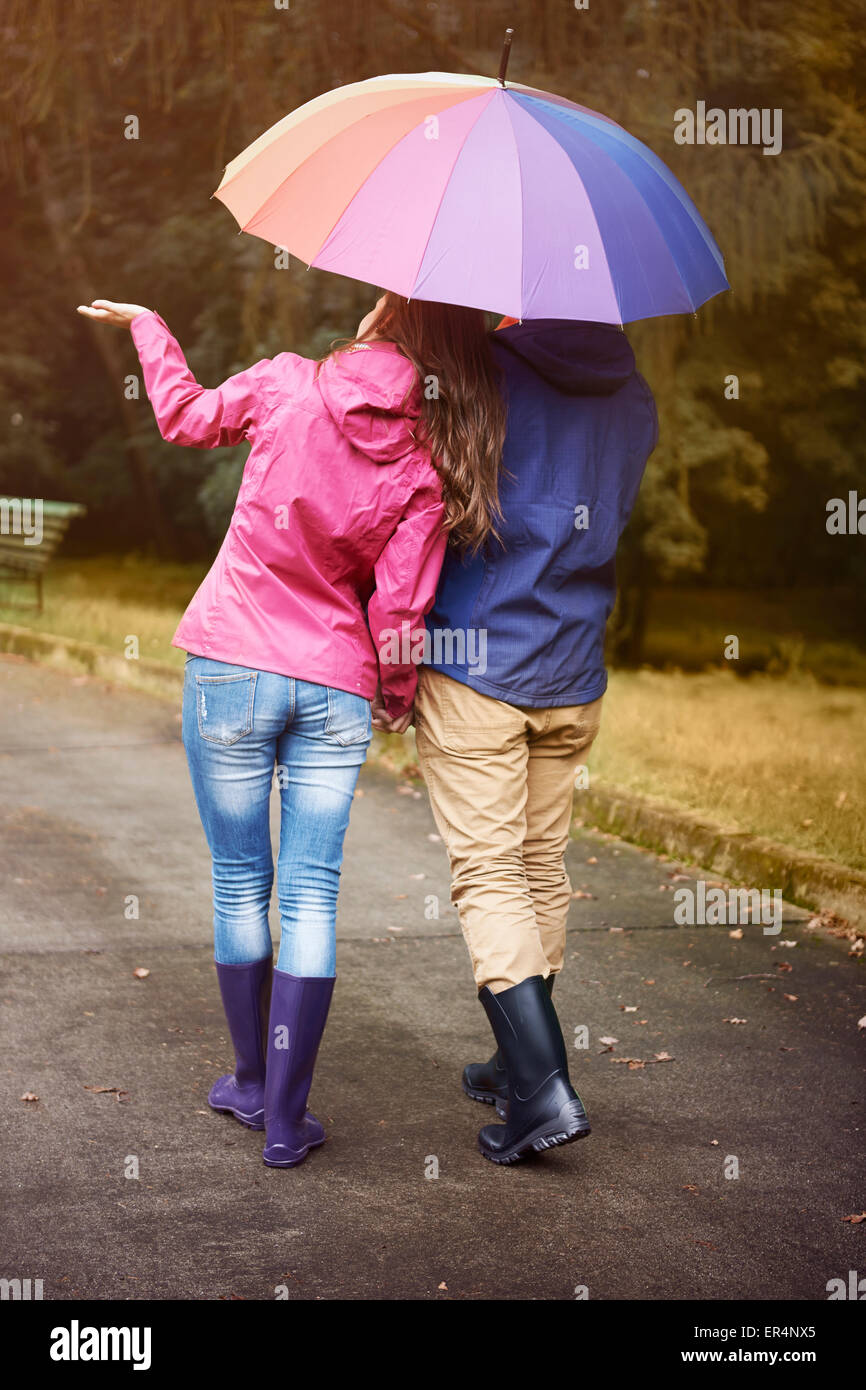 Walking in rainy day with my love is very relaxing. Debica, Poland Stock Photo