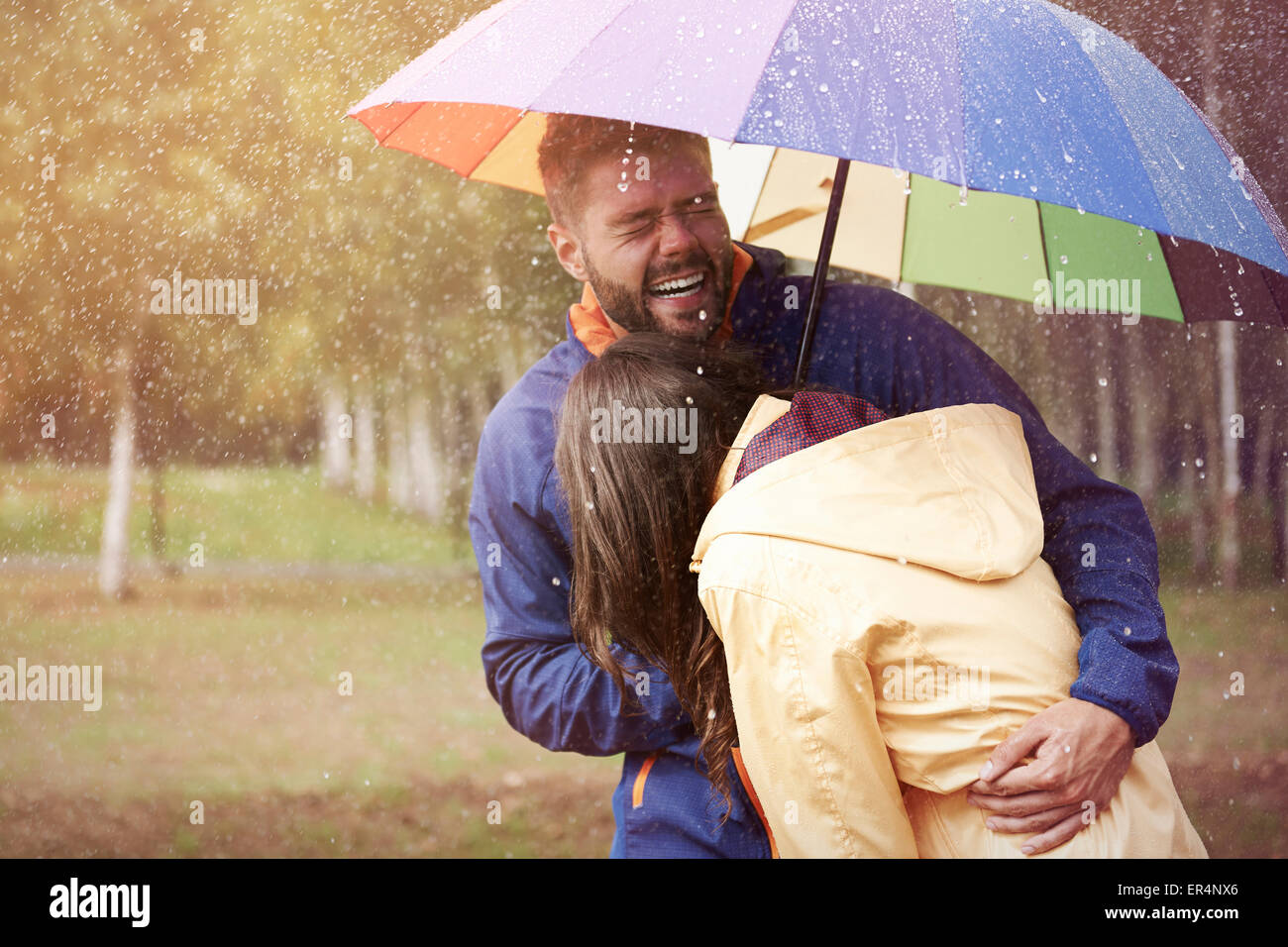 Baby! Don't be afraid, it's only rain. Debica, Poland Stock Photo