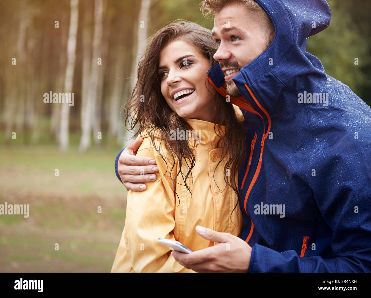 I checked the weather on mobile phone, it shouldn't rain. Debica, Poland Stock Photo