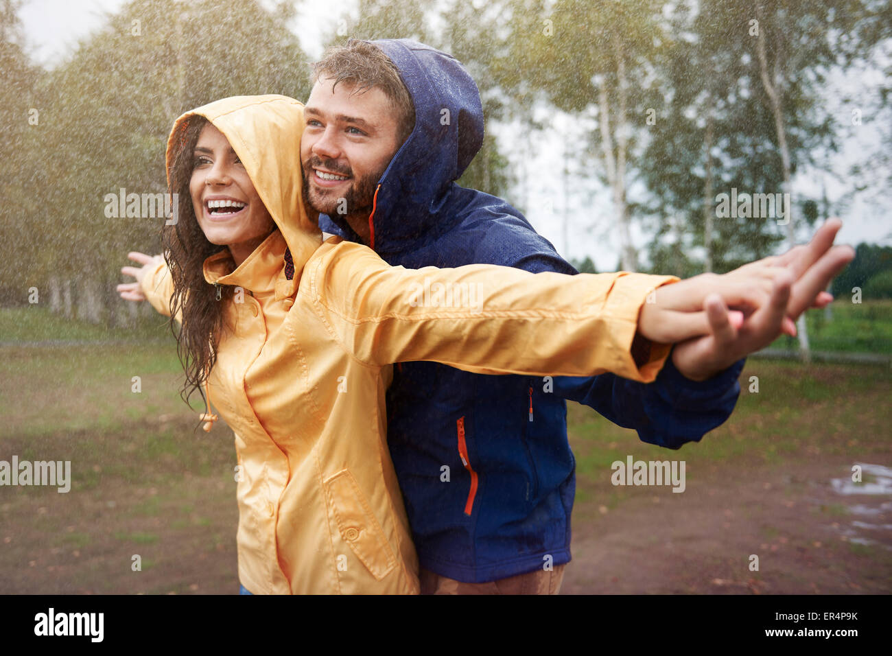Feeling free in the rain. Debica, Poland Stock Photo