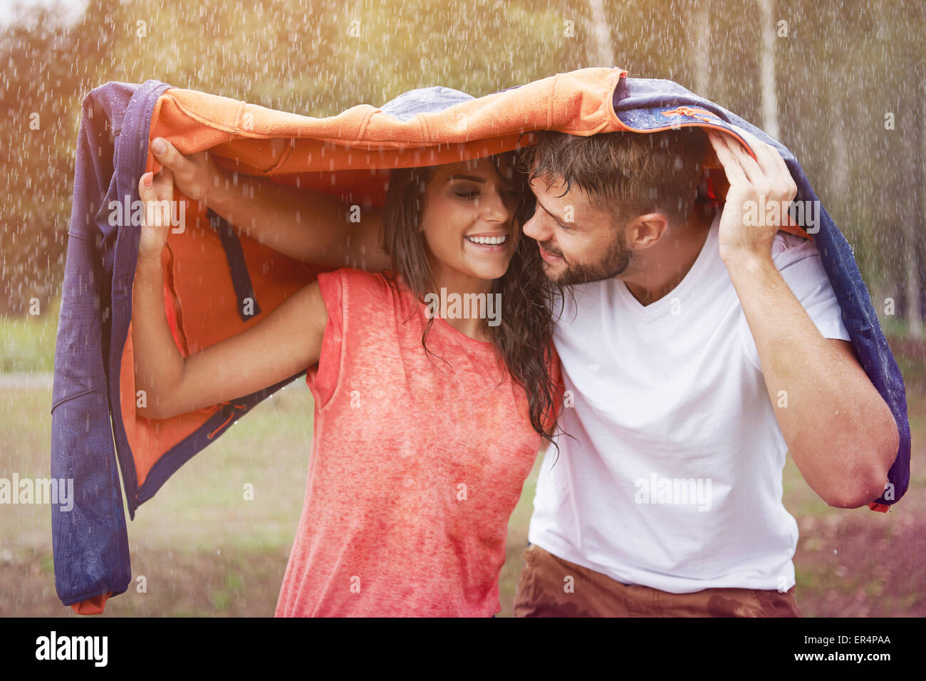 Romantic time in the rain. Debica, Poland Stock Photo