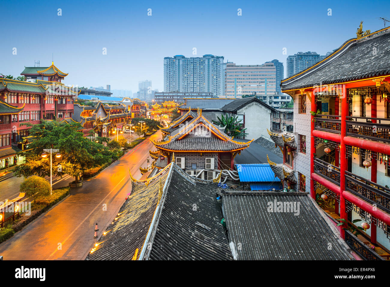 Chengdu, China at traditional Qintai Road district. Stock Photo