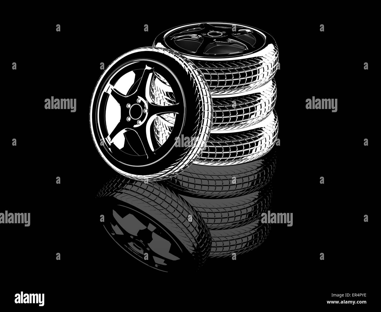 Graphical design of a stack of tires and wheels isolated on a