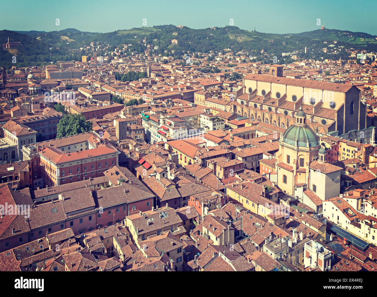 Retro toned aerial view of Bologna old town, Italy Stock Photo Alamy