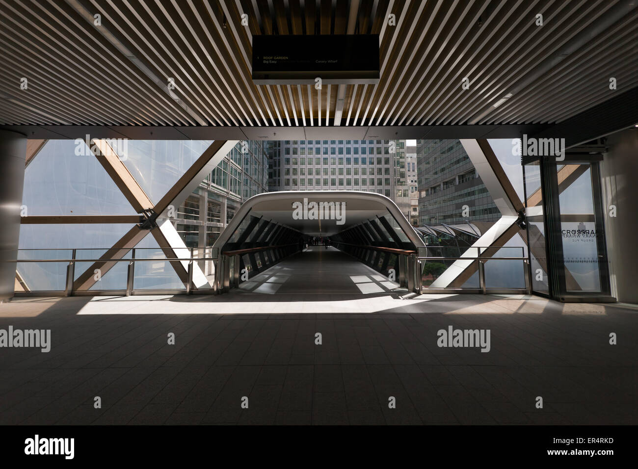 Wide-angle view, of the Atrium and the Adams Plaza Bridge, at the new Canary Wharf Crossrail Station, Docklands. Stock Photo