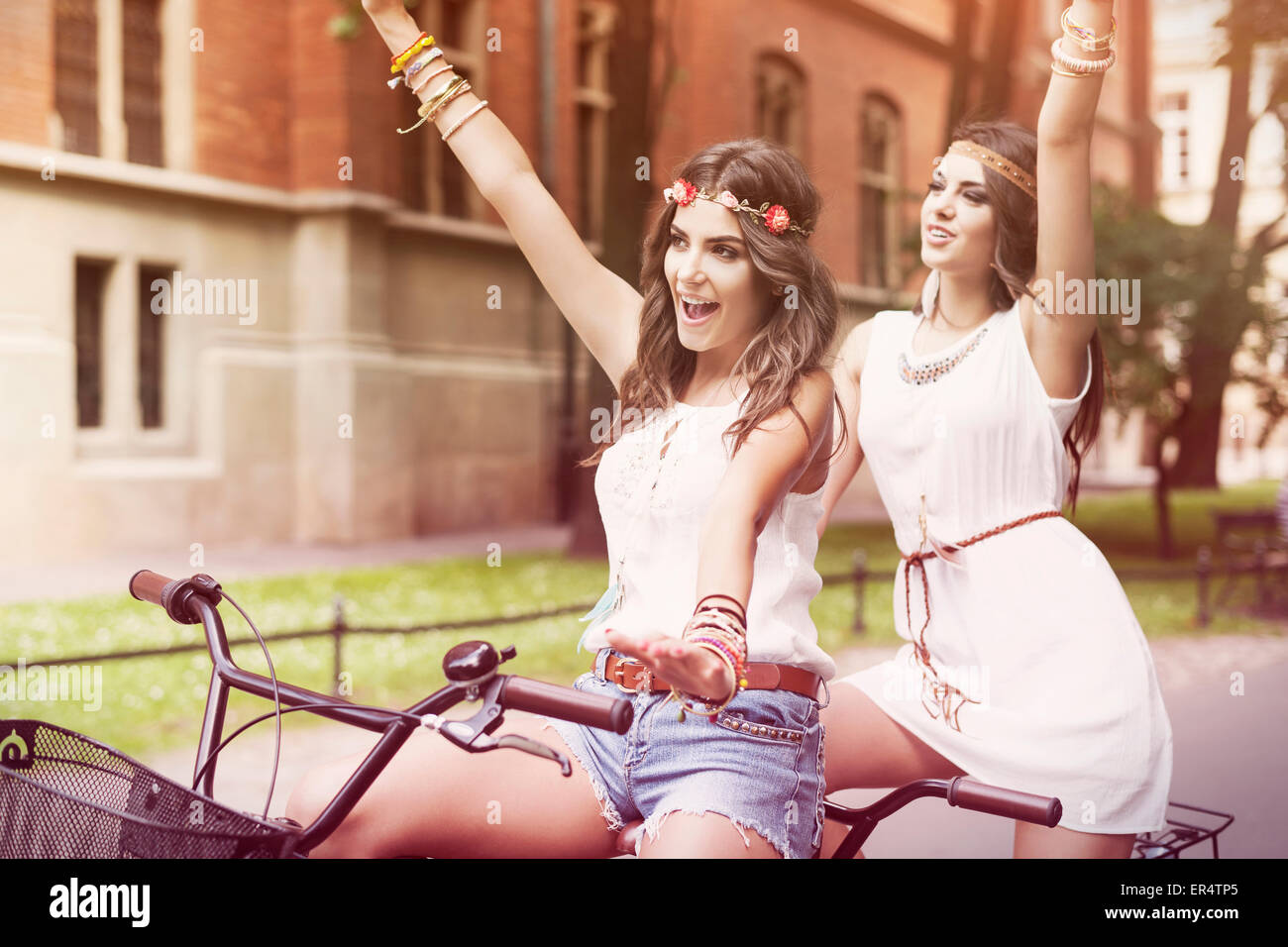 Summertime is in the air for boho girls. Krakow, Poland Stock Photo