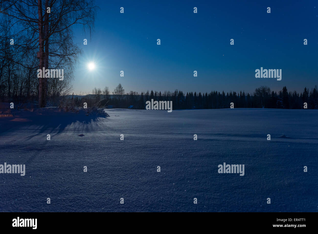 Full moon winter landscape from countryside Stock Photo
