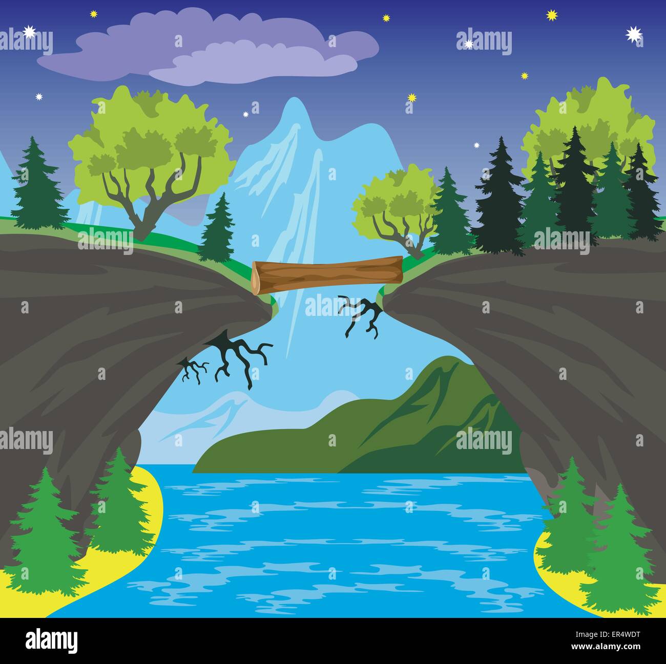 Beauty landscape with lake and mountain background Stock Vector Image ...