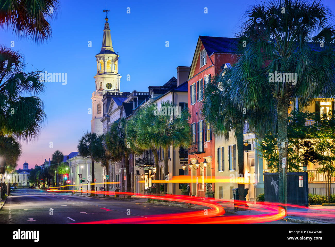 Charleston, South Carolina, USA cityscape at St. Michael's Episcopal Church. Stock Photo