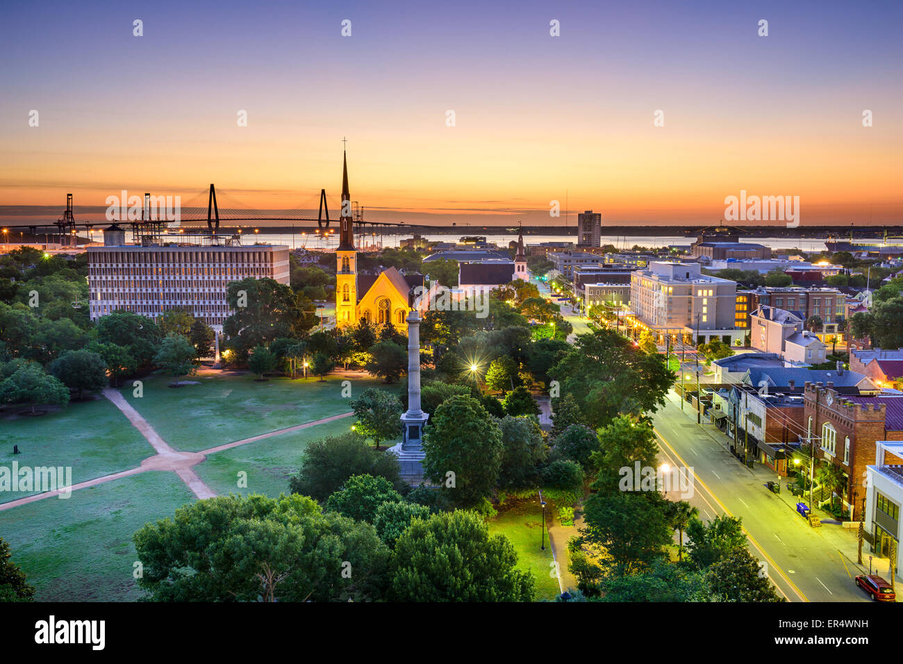 Charleston, South Carolina, USA skyline over Marion Square Stock Photo