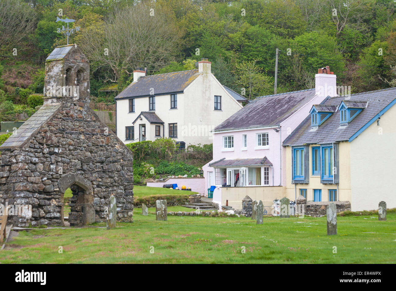 remains of St Brynach's Church and cottages at Cwm yr Eglwys ...