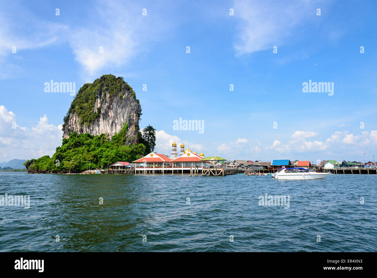 Beautiful landscape sea and blue sky in summer at Punyi Island or Koh Panyee is fisherman village cultural attractions travel by Stock Photo