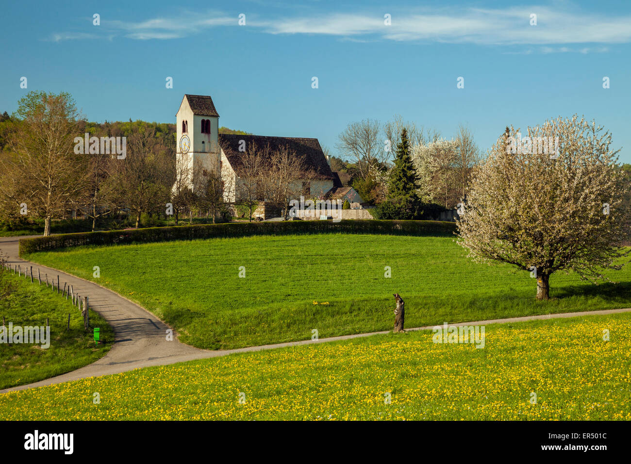 Spring afternoon in Ziefen, Switzerland. Stock Photo