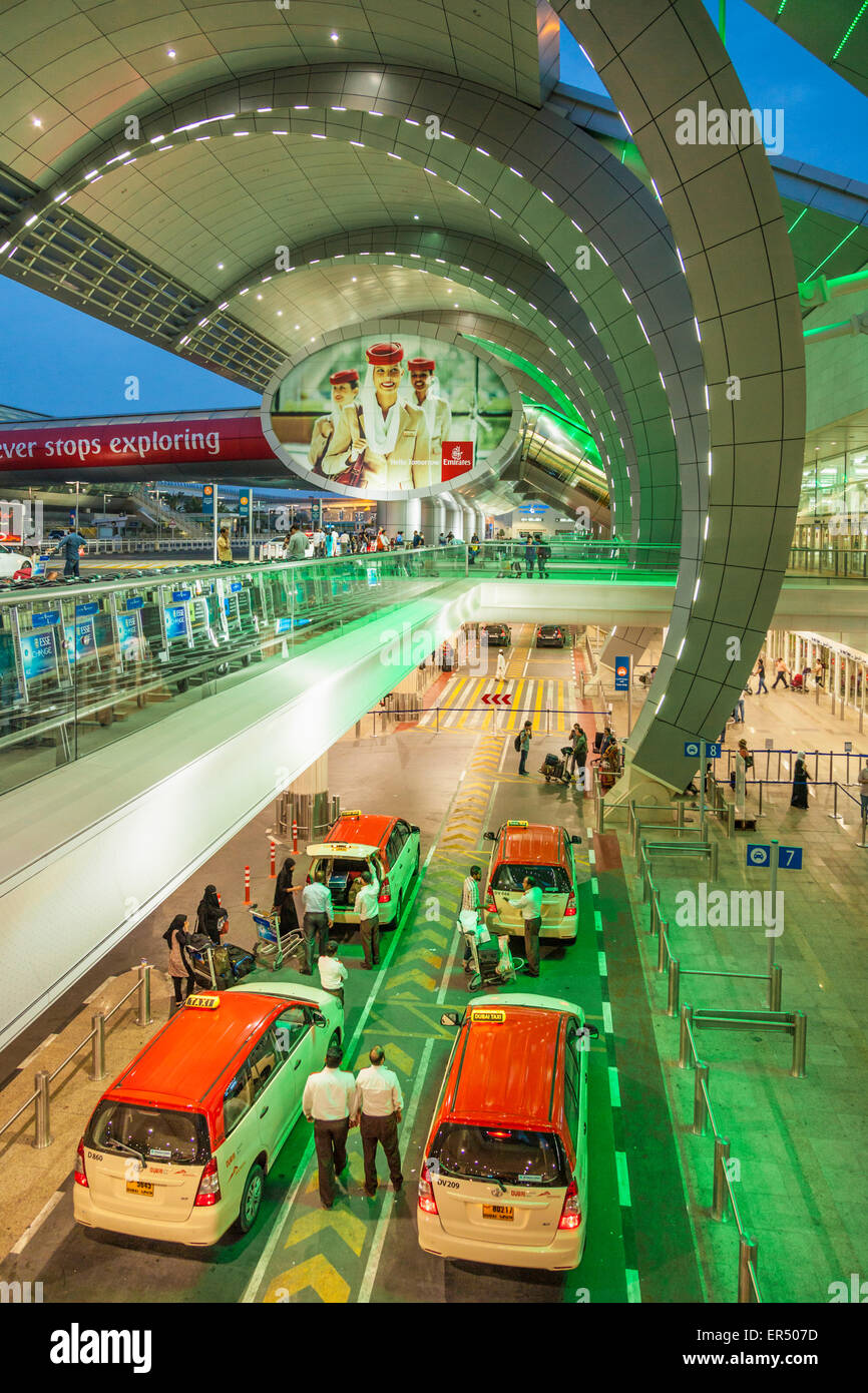 Dubai International Airport at night, Dubai City, United Arab Emirates, UAE, Middle East Stock