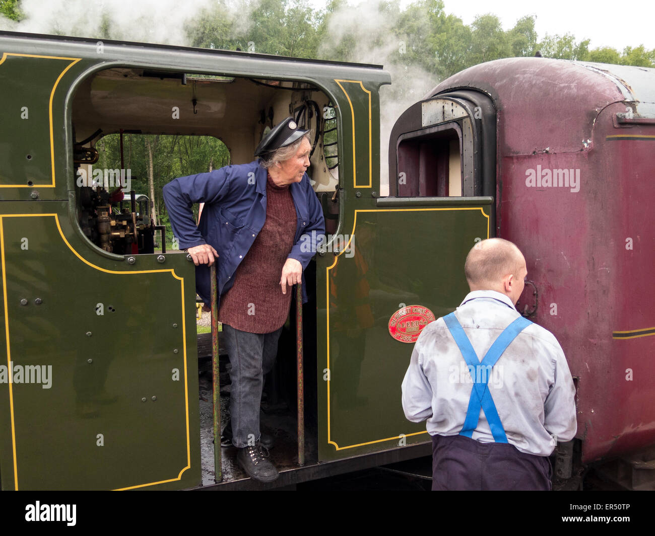 Rowsley,near Matlock,Derbyshire,Britain. May 27th 2015.The vintage steam locomotive Lord Phil is prepared for service at Peak Rail's heritage railway station platform. Stock Photo