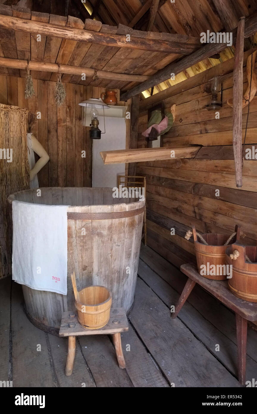 An authentic bathroom at Jurmala ethnographic open air museum in