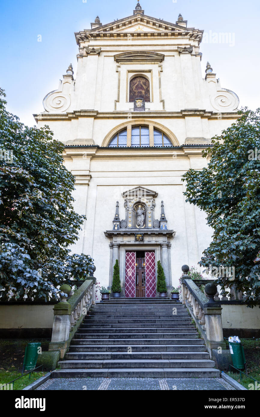 The facade of the Church of Our Lady Victorious (Kostel Panny Marie Vitezne) in Mala Strana Stock Photo