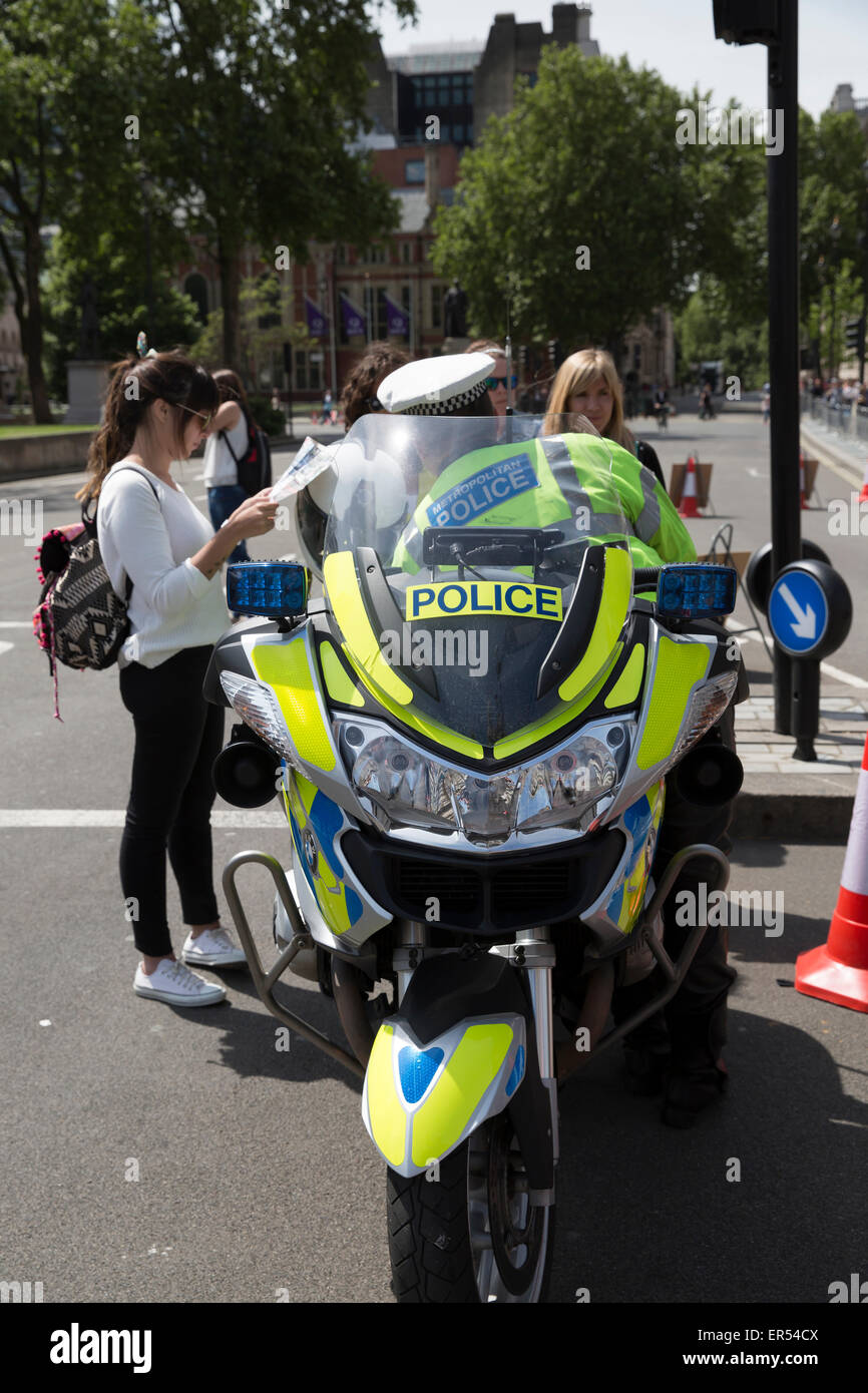 London,UK,27th May 2015,Police motorbike in parliament square in Londo Credit: Keith Larby/Alamy Live News Stock Photo