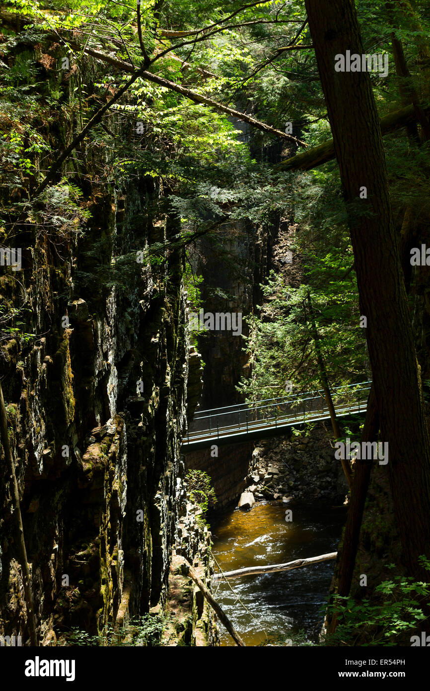 Bridge across the gorge on the Lower Rim trail inside Ausable Chasm park in Keeseville, Upstate New York Stock Photo