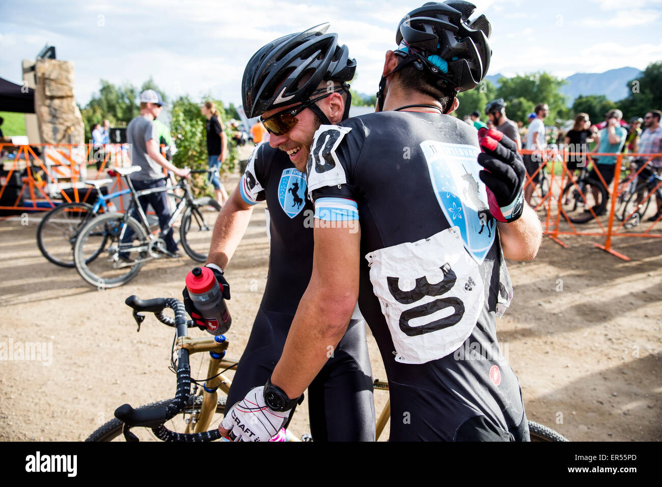 CX racers congratulate each other Stock Photo