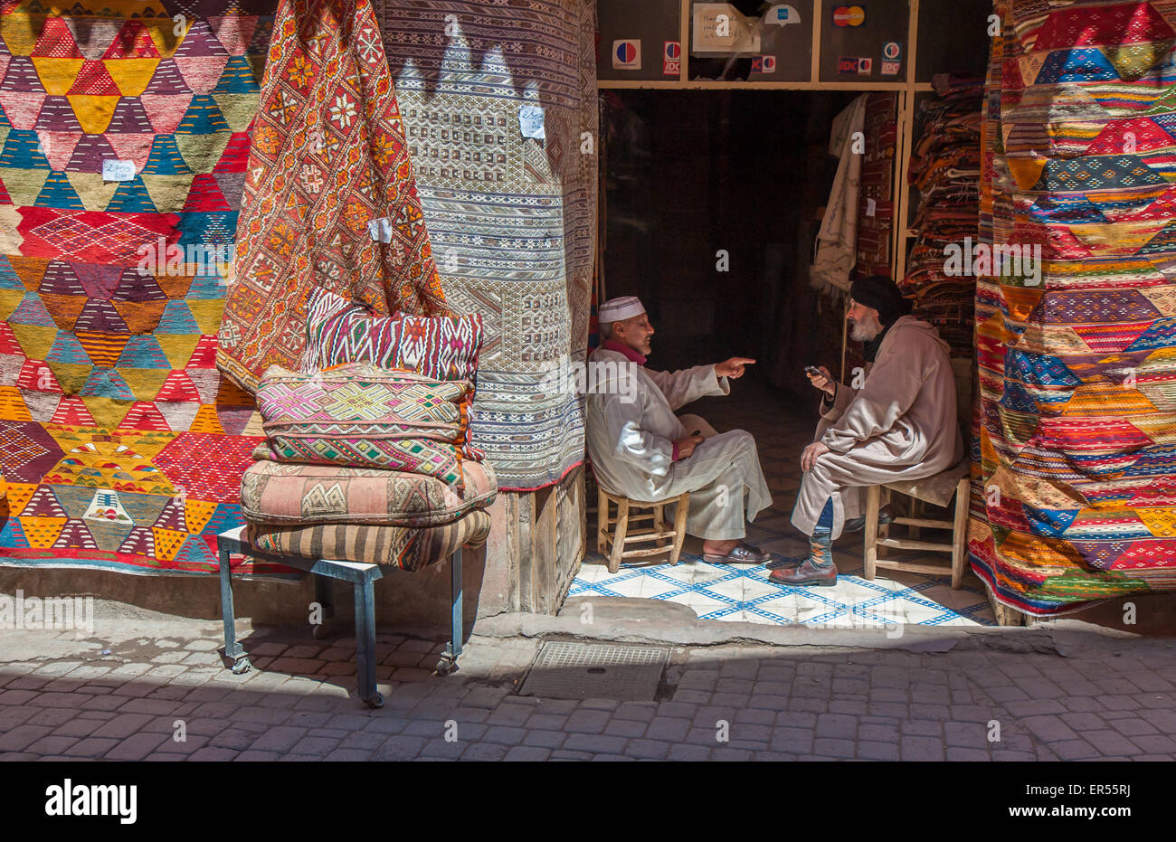MARRAKESH, MOROCCO - April, 09, 2013: Carpet shop in Marrakesh, Morocco Stock Photo