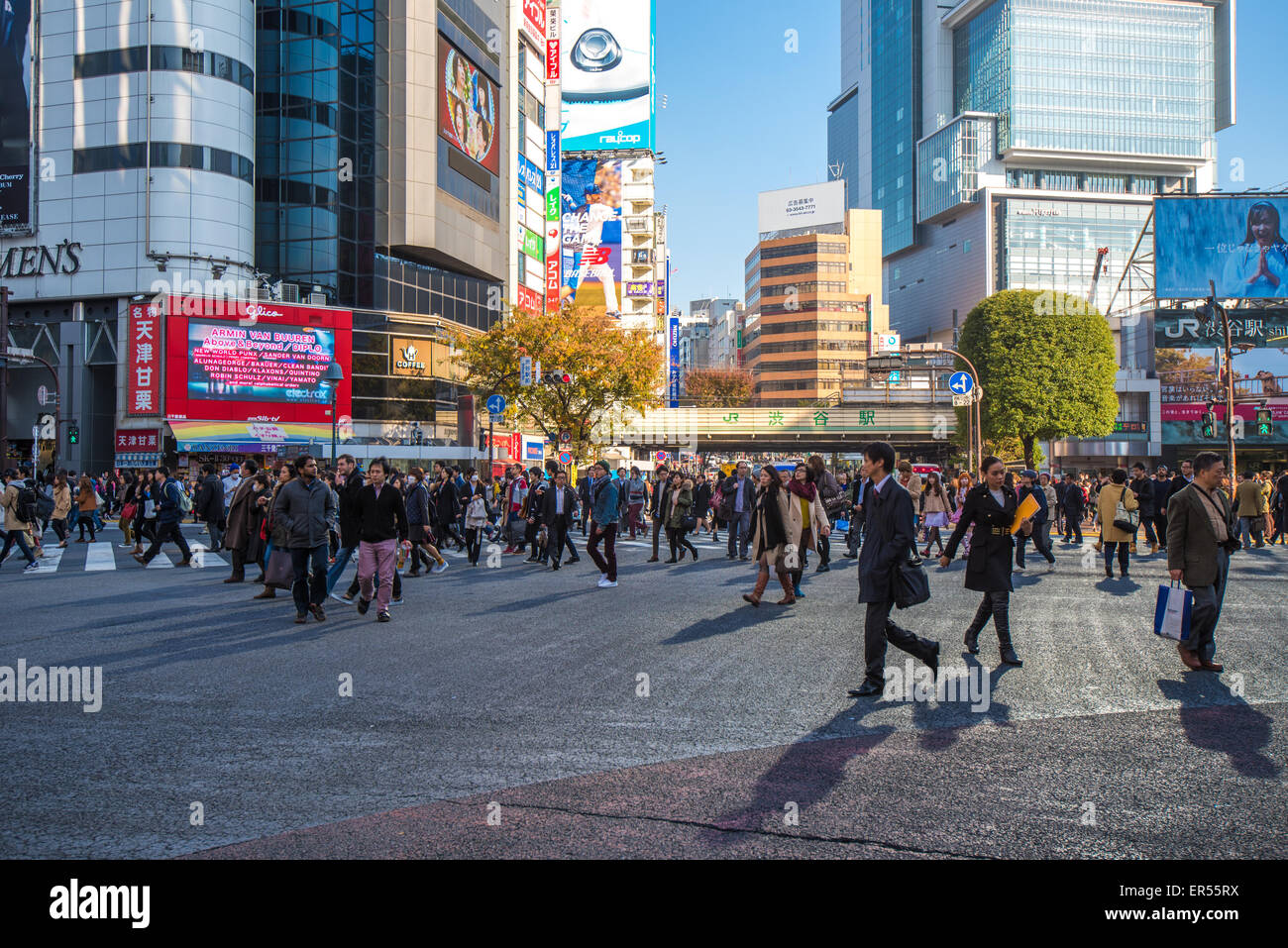 TOKYO, JAPAN - November, 21, 2014: Shibuya crossing in Tokyo, the busiest intersection in the world Stock Photo