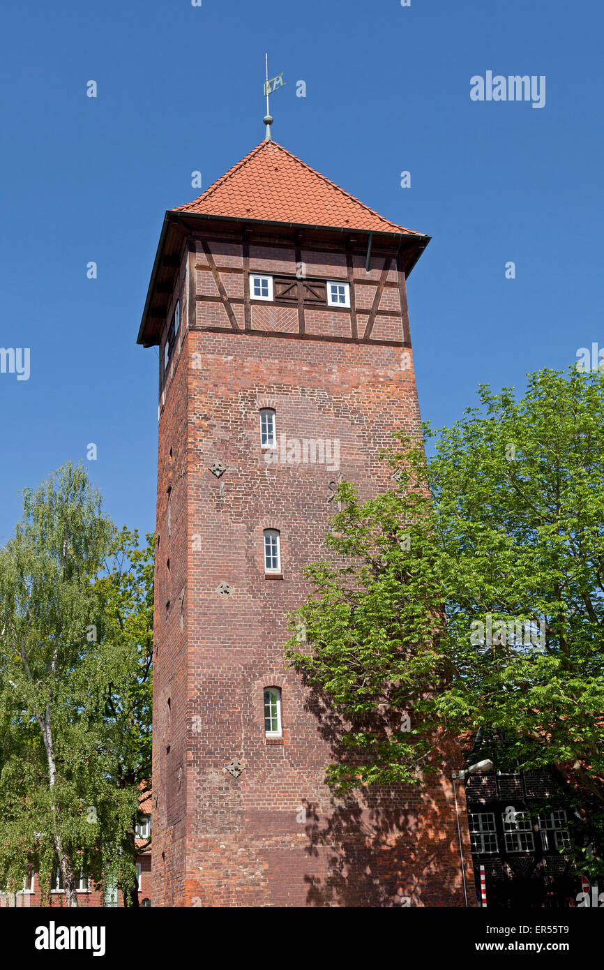 old water tower, An der Ratsmuehle, Lueneburg, Lower Saxony, Germany Stock Photo